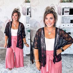 This kimono is your new summer style obsession. Its airy lace fabric and open front... Lace Open Front Cover-up For Summer, Casual Summer Lace Cover-up, Casual Lace Beach Cover-up, Casual Lace Cover-up For Beach Season, Chic Lace Beach Cover-up, Summer Lace Cover-up With Open Front, Summer Lace Open Front Cover-up, Summer Lace Kimono With Lace Trim, Summer Lace Trim Kimono