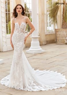 Enzoani Wedding Dress Enzoani : Suzanne Country Wedding Gowns, Vintage Country Weddings, Sheath Gown, Evening Dresses For Weddings, Lace Mermaid, Illusion Neckline, Bride Gowns, Lace Mermaid Wedding Dress, Lace Wedding Dress