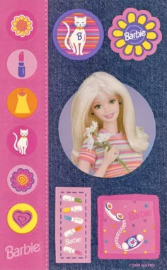 the barbie doll is holding a flower and some other things in her hand, including buttons