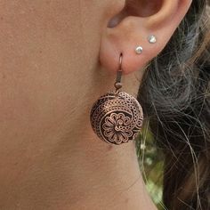 Copper Etched Paisley Earrings Paisley Jewelry 7th | Etsy Traditional Rose Gold Earrings For Gift, Brown Stamped Copper Jewelry, Bohemian Stamped Copper Jewelry, Bohemian Copper Flower Earrings As Gift, Engraved Metal Earrings As Gift, Engraved Metal Earrings For Gift, Bohemian Etched Copper Earrings, Copper Drop Earrings With Flower And Ear Wire, Copper Drop Flower Earrings With Ear Wire