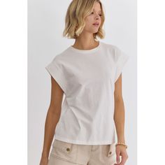 Entro Off white top with short cap sleeves Chic Crew Neck Short Sleeve Top For Everyday, Chic Everyday Crew Neck Short Sleeve Top, Chic Cotton Crew Neck Muscle Tee, White Cap Sleeve T-shirt, White Cap Sleeve Top For Spring, White Cotton Cap Sleeve Top, White Short Sleeve Trendy Top, Casual White Cap Sleeve Tops, White Trendy Short Sleeve Tops