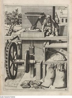 an illustration of a man working on a spinning wheel