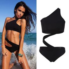 Elastic Single Shoulder One Piece Swimsuit Bikini - MeetYoursFashion - 1 Black Beachwear, Affordable Swimwear, Monokini Swimsuits, Summer Is Coming, Swimwear Cover, One Piece For Women, Swimwear Fashion, Monokini, One Piece Swimwear