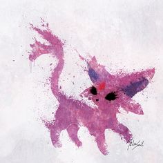 a painting of a pink cat with black spots on it's face and tail