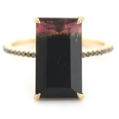 Luxury Rectangular Tourmaline Rings, Protection Ring, Pave Diamond Band, Pave Band, Raspberry Pink, Black Diamond Ring, The Reflection, Protection Stones, Womens Jewelry