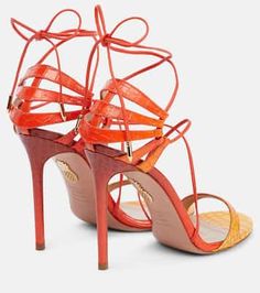 Aquazzura Shoes, Croc Leather, Slingback Sandal, Summer 2023, Love A, Cow Leather, Black Sandals, Leather Sandals, High Heel