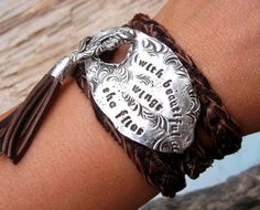 Custom Silver Jewelry Gift Personalized Jewelry by HappyGoLicky Personalized Silver Jewelry, Custom Silver Jewelry, Flatware Jewelry, Handmade Charm Bracelets, Triple Wrap Bracelet, Handmade Leather Bracelets, Silverware Jewelry, Bracelet Leather, Stacked Jewelry