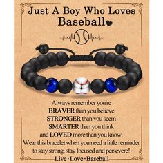 a baseball bracelet with the message just a boy who loves baseball