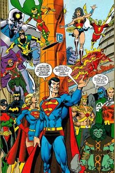 a comic book page with superman and other dc characters in the middle of an image