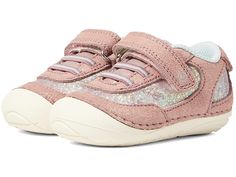 Stride Rite SM Jazzy (Infant/Toddler) - Girl's Shoes : Lavender Multi : The perfect shoes are important while she's learning to take those first steps. Set her up for success with these adorable Stride Rite® SM Jazzy shoes. Kick up some fun at the playground with these chic and sporty little sneakers! Leather and textile upper for a sweet and sporty look. Sequined, patterned sides. Hook-and-loop strap allows for an easy, slip-on fit. Memory Foam insole for enhanced comfort. Sensory Response Tech Playful Slip-on Sneakers With Soft Sole, Playful Synthetic Sneakers With Rubber Sole, Playful Sneakers With Rubber Sole And Synthetic Material, Spring Low-top Sneakers, Playful Spring Sneakers For Playtime, Playful Non-slip Synthetic Sneakers, Playful Non-slip Closed Toe Sneakers, Pink Non-slip Sneakers For Playtime, Playful Sneakers With Soft Sole