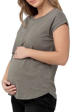 Stay comfortable before and after baby arrives in this lightweight shirt featuring a hidden panel that makes discreet nursing a breeze. Scoop neck Short sleeves Hidden nursing panel 95% viscose, 5% elastane Machine wash, dry flat Imported Bump-friendly Short Sleeve Tops For Spring, Spring Bump Friendly Short Sleeve Tops, Spring Short Sleeve Tops, Bump Friendly, Spring Short Sleeve Bump-friendly Tops, Maternity Wear Short Sleeve Bump Friendly Top, Maternity Bump Friendly Short Sleeve Top, Casual Cotton Nursing-friendly Tops, Nursing Friendly Stretch Tops For Everyday, Stretch Nursing-friendly Top For Everyday