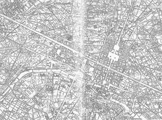 an old map of the city of london in black and white, with lines drawn across it