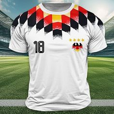 Category:T-shirt; Season:Spring,Summer; Fabric:Polyester; Sleeve Length:Short Sleeve; Look After Me:Machine wash; Gender:Men's; Style:Outdoor,Athleisure; Elasticity:Stretchy; Tops Type:T Shirt; Age Group:Adults; Fit Type:Tailored Fit; Pattern:Football,German Flag; Neckline:Crew Neck; Brand:OUKU; Front page:FF; Listing Date:06/17/2024; Bust:null; Length:null; Shoulder Width:null; Print Type:3D Print; Sleeve Length:null Summer Jersey T-shirt With Letter Print, Sporty Short Sleeve Sublimation Design Top, Sporty Breathable Short Sleeve Sublimation Design, Breathable Jersey Crew Neck Top, Breathable Crew Neck Top For Summer, Summer Sports T-shirt With Sublimation Print, Jersey Crew Neck Sports Shirt, Sports Crew Neck Jersey Shirt, Sports Jersey Shirt With Crew Neck