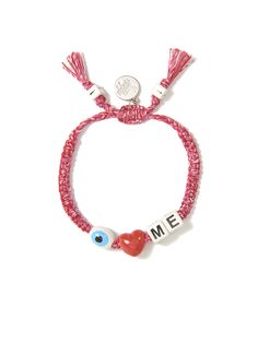 I LOVE ME BRACELET (RED) BRACELET - Venessa Arizaga Miyuki Jewelry, Kids Jewelry Diy, Rave Kandi, Ceramic Charms, Daisy Choker, Am I In Love, Fabric Bracelets, I Love Me, Dear Me