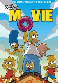 the simpsons movie poster with homer and other characters holding up a donut in front of them