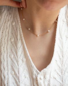 Gorgeous pearl station necklace that is  perfect for everyday and layering Simple and delicate bracelet - Perfect for Stacking & Layering or even alone. *  Pearl measures approx. 5mm *  Gold filled *  Fresh water pearls *  Perfect gift for Bridesmaids, Bride  --------------------------------------- ■ SHIPPING UPGRADES You can find shipping upgrades options in the drop bar menu when you check out.  * Within the U.S Regular First-class : 2-6 business days Priority : 2-3days Express : 1-2 days * In Dainty Pearl Necklace For Layering With Pearl Chain, Dainty Pearl Necklace For Layering, Delicate White Pearl Necklace For Layering, Dainty Everyday Pearl Necklace, White Delicate Pearl Necklace For Layering, Delicate Pearl Necklace For Layering, Pearl Choker Wedding, Gift For Bridesmaids, Diamond Free