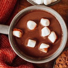 hot chocolate with marshmallows in a pan