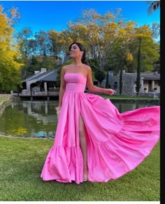 Pink Strapless Gown For Banquet, Strapless Pink Bridesmaid Gown, Pink Strapless Bridesmaid Gown, Strapless Pink Dress With Sweep Train, Pink Strapless Dress With Sweep Train, Pink Strapless Prom Gown, Strapless Evening Dress For Prom, Pink Strapless Evening Bridesmaid Dress, Strapless Pink Bridesmaid Dress For Evening