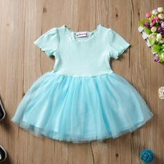 Fashionable Girls Solid Color Short Sleeve Splice Mesh Dress - PrettyKid Light Blue Tutu Dress For Summer Dress-up, Fitted Short Sleeve Tutu Dress For Summer, Summer Cotton Tutu Dress For Dress-up, Fitted Short Sleeve Tutu Dress For Spring, Light Blue Spring Tutu Dress For Dress-up, Spring Short Sleeve Tutu Dress For Dress-up, Light Blue Tutu Dress For Spring Dress-up, Spring Dress-up Short Sleeve Tutu Dress, Playful Blue Tutu Dress For Spring