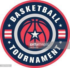 a basketball tournament emblem with stars and stripes on the bottom in red, white and blue