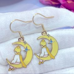 Brand New Little Prince & Moon Star 925 Silver Post Kawaii Enamel Earrings 3 For 25$+10%Off Bundle Discount Cute Yellow Hypoallergenic Jewelry, Yellow Hypoallergenic Jewelry, Little Prince, Enamel Earrings, Moon Star, Earrings Color, Gold Yellow, Stars And Moon, Eden