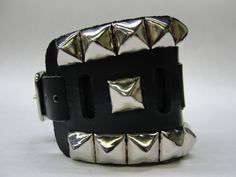 Punk Style Leather Cuff Bracelet, Punk Style Leather Wristband For Festivals, Punk Leather Wristband For Festivals, Punk Style Silver Leather Cuff Bracelet, Punk Style Silver Cuff Leather Bracelet, Punk Leather Strap Bracelets, Punk Style Cuff Bracelet As Gift, Punk Style Silver Leather Wristband, Adjustable Rock Style Leather Bracelet