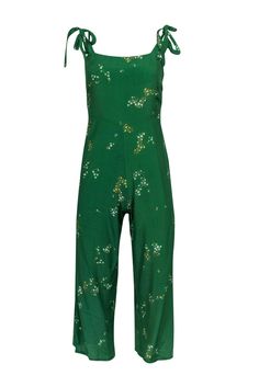 Current Boutique-Faithfull the Brand - Green Floral Tie Strap Jumpsuit Sz 6 Green Floral Print Jumpsuits And Rompers For Party, Trendy Green Jumpsuits And Rompers For Spring, Green Floral Print Jumpsuits And Rompers For Spring, Summer Beach Jumpsuits And Rompers With Tie Back, Green Printed Summer Jumpsuit, Summer Green Printed Jumpsuit, Chic Green Spring Jumpsuits And Rompers, Printed One-piece Jumpsuit For Summer, Summer Printed One-piece Jumpsuits