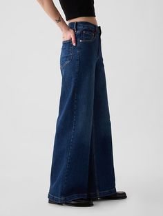 High Rise Stride Wide-Leg Jeans | Gap Gap Relaxed Fit Wide-leg Pants, Gap Wide Leg Fall Pants, Gap Wide Leg Pants For Fall, Gap Relaxed Fit Full-length Pants, Gap Relaxed Fit Full Length Pants, Gap Full Length Relaxed Fit Pants, Gap High Rise Pants For Fall, Gap Bottoms With Five Pockets For Fall, Gap Wide Leg Jeans With Pockets