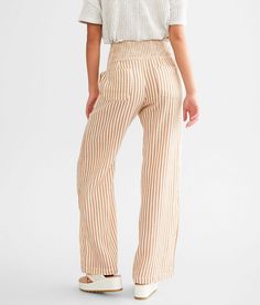 Billabong New Waves Pant - Cream Large, Women's Sotan Woven striped pant Rise measures 12 Inseam measures 32 Smocked waistband. 100% Cotton. Hand wash cold inside out separately. Do not bleach. Do not soak. Do not tumble dry. Cool iron. Do not dry clean.. WOMEN'S BOTTOMS SIZE CONVERSION CHART Waist (size) 22 23 24 25 26 27 28 29 30 31 32 33 34 36 38 Juniors - 00 0 1 3 5 7 9 11 13 15 - - - - US - - 00 0 2 4 6 8 10 12 14 16 18 20 22 S/M/L Sizing - XXS XS S S M M L L XL XXL XXL - - EU - - - - 32 34 Striped Wide Leg Trousers With Elastic Waistband, Striped Straight Leg Bottoms With Pockets, Striped Straight Leg Bottoms With Elastic Waistband, Striped Wide-leg Pants With Elastic Waistband, Striped Wide Leg Bottoms With Relaxed Fit, Relaxed Fit Striped Casual Bottoms, Casual Striped Relaxed Fit Bottoms, Casual High Waist Vertical Stripes Pants, Casual Bottoms With Vertical Stripes