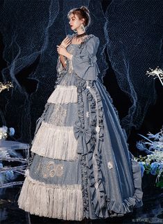 Rococo Baroque Blue Marie Antoinette Dresses 18th Century Renaissance Historical Period Dress Reenactment Clothing Vintage Blue Baroque Dress, Blue Vintage Baroque Dress, Blue Baroque Vintage Dress, Blue Victorian Dress With Ruffles For Fancy Dress, Blue Victorian Dress With Ruffles For Costume, Elegant Blue Dress For Halloween, Blue Baroque Victorian Dress For Costume Party, Blue Vintage Victorian Dress With Baroque Style, Blue Vintage Victorian Dress In Baroque Style