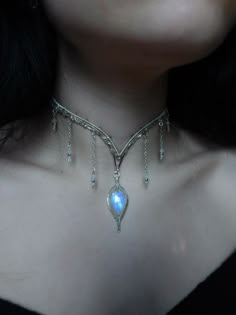 (Found On Etsy) Valyrian Steel Jewelry, Silver And Stone Jewelry, Elven Necklace, Chandelier Necklace, Necklace Fairy, Elven Jewelry, Sterling Silver Choker, Fairy Jewelry, Magical Jewelry