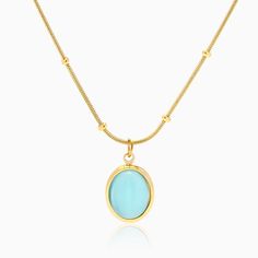 Elegant Geometric Gemstone Necklace - Nobbier - Necklace - 18K Gold And Titanium PVD Coated Jewelry Opal Necklace Gold, Blue Opal Necklace, Collars For Women, Chic Jewelry, Blue Zircon, Pendant Design, Opal Necklace, Stylish Jewelry, Metal Necklaces