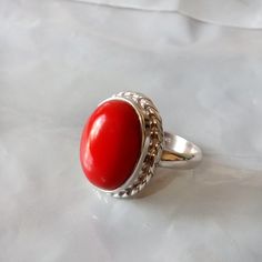 Red Coral Gemstone Ring -925 Sterling Silver Ring -Oval Designer Gift Ring - Bezel Set Red Coral Ring -Birthstone Gift Ring -Gift For Her Size/Dimension (Approx) : All Sizes Available Gemstone : Dyed Red Coral Stone Shape : Oval Stone Size (Approx) : 16 x 12 mm Stone Color : Red Please Note - Because you use good quality hand-selected gemstones Therefore, Colors and Inclusions of the Stone may Vary. I will Choose a Gorgeous Stone for You. Please Convo Us For Gemstone Customization.  WHOLESALE PR Red Oval Cabochon Ruby Ring For Gift, Red Oval Cabochon Ring, Red Sterling Silver Oval Cabochon Jewelry, Red Sterling Silver Oval Cabochon Ring, Red Oval Cabochon Gemstone Ring, Red Oval Cabochon Jewelry For Anniversary, Sterling Silver Oval Cabochon Ruby Ring Gift, Red Oval Cabochon Ring With Polished Finish, Handmade Red Oval Cabochon Jewelry