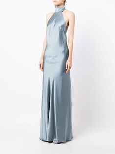 Halter Backless Dress, Prom Inspiration, Gown Blue, Bridesmaid Colors, Blue Silk Dress, Michelle Mason, Gray Silk, Silk Gown, Backless Design