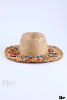 Bjux - Elegante sombrero de playa con detalle de flecos, hecho de trenza de paja Hat With Fringe, Braid Fringe, Vintage Details, Beach Hat, Caps Hats, Accessories Hats, Straw, Braids, Style Casual