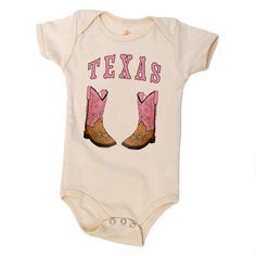 Pink Boots Texas Beige Cotton Onesie For Spring, Fitted Casual Onesie, Soft-washed, Casual Fitted Soft-washed Onesie, Fitted Soft-washed Casual Onesie, Unisex Cotton Short Sleeve Bodysuit For Spring, Fitted Cotton Casual Onesie, Fitted Short Sleeve Organic Cotton Bodysuit, Fitted Organic Cotton Bodysuit With Short Sleeves, Fitted Organic Cotton Short Sleeve Bodysuit