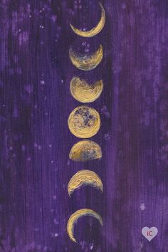 four phases of the moon in purple and yellow