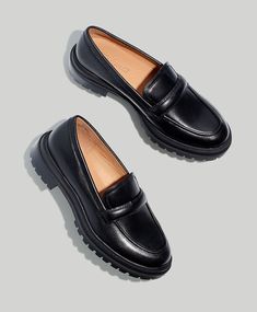 The Bradley Lugsole Loafer in Leather | Madewell Lugsole Loafer, Womens Office, Chunky Loafers, Leather Industry, Classy Shoes, Soft Shoes, Black Loafers, Comfy Shoes, Penny Loafers