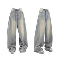 Features: Step into vintage style with these high waist denim trousers. With a nod to Y2K and 90s fashion, these wide pants are perfect for an edgy, trashy look. Elevate your wardrobe with a touch of nostalgia and add these baggy blue jeans to your collection. Trashy Clothes, Baggy Blue Jeans, Trashy Outfits, Y2k Harajuku, Fashion 90s, Jeans High Waist, High Waist Denim, 90s Aesthetic, Korean Fashion Women