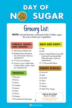 Could you go a year without sugar? Try just a DAY with this grocery list and recipes Diet Dishes, Quitting Sugar, No Sugar Challenge, Veggie Diet, Sugar Detox Recipes, Sugar Diet, Sugar Recipes, Sugar Free Diet