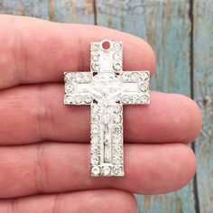 Excited to share the latest addition to my #etsy shop: 1 Silver Crucifix Cross Charm with St Benedict by TIJC SP1753 https://etsy.me/2P3CYKp #supplies #silver #crosscharm #crosspendant #silvercrosscharm #silvercross #crucifixcrosscharm #crucifixcross #crucifixpendant Island Jewelry, Silver Teapot, St Benedict, Saint Benedict, Catholic Rosary, Gold Cross Pendant, Rosary Catholic, Antique Pewter, Cross Charms