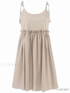 Lasaky - Sultry V-neck Sundress - Salt Collection, Loose Fit Cotton Linen Maxi Dress V-neck Ruffled Sundress For Daywear, Summer V-neck Ruched Dress, Beige V-neck Mini Dress With Ruffles, Elegant V-neck Sundress For Day Out, Elegant V-neck Sundress For Brunch, Beige V-neck Sleeveless Dress For Vacation, Ruched V-neck Mini Dress For Daywear, Beige V-neck Sundress For Day Out, Beige V-neck Sleeveless Summer Dress