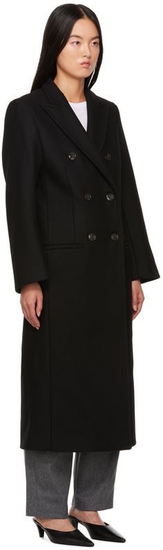 Heavyweight wool-blend melton coat. · Peaked lapel · Double-breasted button closure · Welt pockets · Epaulettes · Full viscose satin lining Supplier color: Black Tailored Coat, Womens Parka, Luxury Streetwear, Welt Pocket, Welt Pockets, Uk Shop, Double Breasted, Parka, Coats For Women