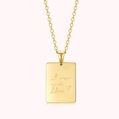 [PRESERVE PRECIOUS MEMORIES]: Our engraved handwriting necklace is meticulously crafted to ensure every detail of your loved one's handwriting is captured perfectly. By providing us with a clear image sample of their handwriting, we will transform it into an exquisite pendant that serves as a constant reminder of your love and affection.
[CRAFTED WITH CARE]: The pendant is made from high-quality materials such as sterling silver or stainless steel, ensuring its durability and longevity. Its deli Engraved Name Necklace For Anniversary Gift, Engraved Jewelry For Birthday Gift, Engraved Square Pendant Necklace For Anniversary, Engraved Necklace For Keepsake Gift, Rectangular Necklaces With Engraved Text For Anniversary Gift, Rectangular Engraved Necklaces For Birthday Gift, Rectangular Engraved Name Necklace For Mother's Day, Gift Nameplate Necklace With Engraved Text, Mother's Day Engraved Rectangular Charm Necklace