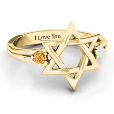 10K Yellow Gold Classic Star of David Ring | Jewlr Celestial Style Birthstone Ring For Anniversary, Celestial Birthstone Ring For Anniversary, Star-shaped Birthstone Jewelry For Promise Ring, Star Of David Jewelry Polished Finish For Anniversary, Fine Jewelry Star Of David For Anniversary, Star-shaped Birthstone Promise Ring, Star Of David Polished Jewelry For Anniversary, Anniversary Star-shaped Birthstone Jewelry, Classic Star Of David Jewelry For Gift