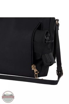 a black bag with a lock on the front and shoulder strap that is attached to it