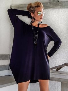 "Black Asymmetric Dress Tunic / Top Tunic / Plus Size Dress / Asymmetric Top / Dress Tunic / Women Top / Black Tunic / Oversize Dress #35052 This elegant and comfortable dress - tunic is a \"turn around\" creation. it looks as stunning with a pair of heels as it does with flats. You can wear it as a blouse with pants, as a dress for a special occasion or it can be your everyday comfortable dress. SEE COLOR CHART HERE : https://www.etsy.com/listing/235259897/viscose-color-chart?ref=shop_home_acti Black Long Sleeve Asymmetrical Dress For Spring, Casual Asymmetrical Mini Dress For Fall, Casual Asymmetrical Dress For Fall, Bohemian Asymmetrical Fall Dresses, Black Asymmetrical Long Sleeve Dress For Summer, Black Long Sleeve Asymmetrical Dress For Summer, Black Asymmetrical Tunic For Spring, Black Long Sleeve Asymmetrical Summer Dress, Casual Asymmetrical Dress For Evening