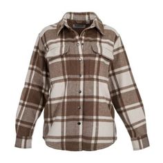 The Ridgecut Women's Flannel Plaid Shirt Jacket is the perfect layering piece to add to your fall and winter wardrobe. This staple shirt jacket features two fleece-lined pockets to keep your hands warm and heavy duty snap closure buttons. The shirt is made from a polyester/acrylic blend for comfort and durability. 13 oz, 80% Recycled Polyester, 10% Acrylic, 10% Other Lined in Nylon Side pockets lined with fleece to keep your hands warm Heavy duty metal snap front closure Hidden snap chest pocket Fall Outdoor Button-up Shacket, Fall Outdoor Outerwear With Snap Buttons, Outdoor Long Sleeve Shacket With Buttons, Long Sleeve Shacket With Buttons For Outdoor, Fall Flannel Workwear Outerwear, Outdoor Long Sleeve Shacket With Flap Pockets, Fall Shacket For Cold Weather With Button Closure, Long Sleeve Flannel Shirt With Snap Buttons For Fall, Fall Flannel Outerwear For Work