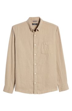 This versatile shirt cut from breathable fabric with a smart button-down collar is one you'll want in every color. 30" length; 44" chest (size Medium) Front button closure Button-down collar Long sleeves with button cuffs Chest patch pocket 100% linen Machine wash, tumble dry Imported Men's Clothing Classic Beige Shirt With Welt Pockets, Everyday Long Sleeve Dress Shirt With Button Closure, Solid Color Shirt With Button Closure And Spread Collar, Solid Shirt With Spread Collar And Button Closure, Shirt With Button Closure And Spread Collar, Solid Color Button-up Dress Shirt, Casual Button-up Dress Shirt, Casual Button-up Dress Shirt For Everyday, Casual Everyday Collared Dress Shirt