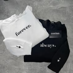 Personalised embroidered matching set of two hoodies, embroidered with ALWAYS & FORVER, perfect matching sweats to wear with you partner, boyfriend, girlfriend, husband, wife or best friend. you can add eachothers initisld to the sleeves too which is a super cute extra special touch.  We have a range of colours to choose from, making these totally personalised to you.  Perfect gift idea for you partner, best friend, to celebrate a birthday, anniversary, wedding gift, engagement gift, christmas g Matching Sweats Couples, Good Gifts For Boyfriends Anniversaries, Hoodie For Boyfriend Gift, Embroidered Couples Sweatshirt, Hoodie Design Couple, Embroidered Couples Hoodies, Matching Hoodies For 3 Best Friends, Husband And Wife Hoodies, Hoodie Ideas For Couples